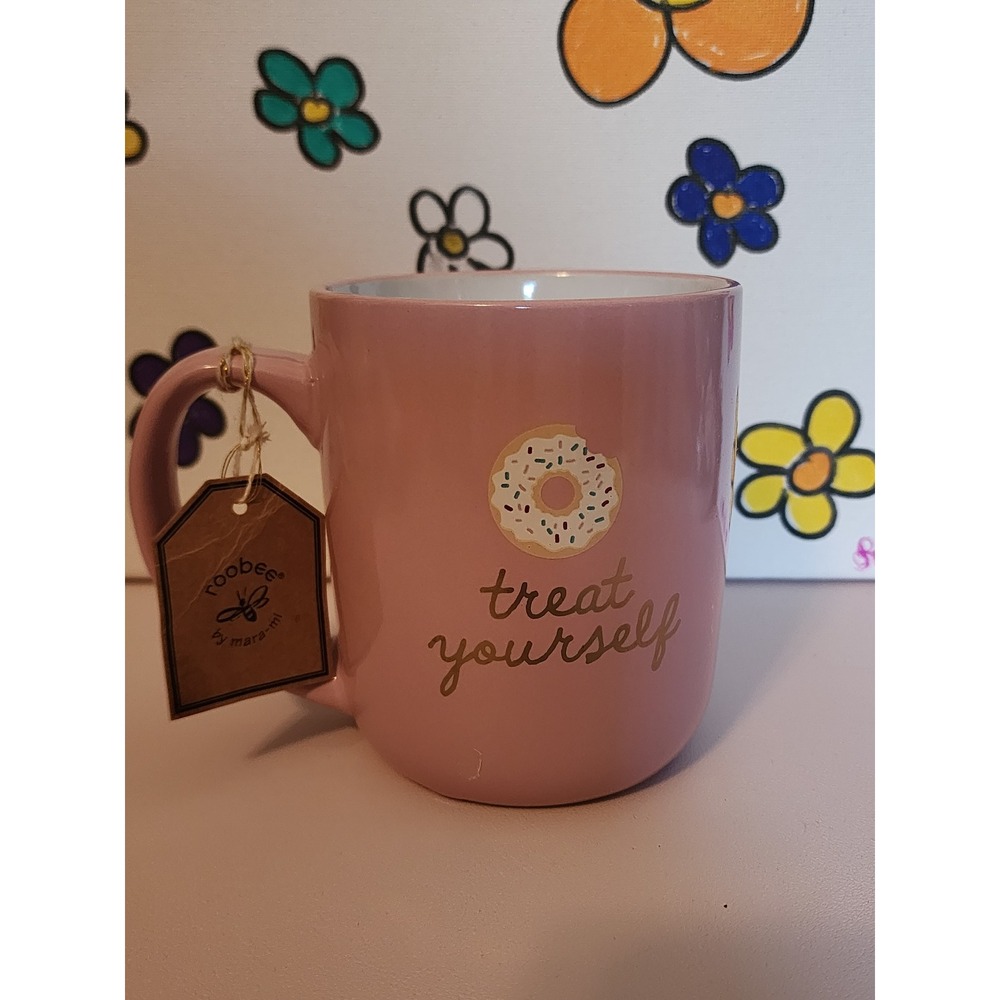 Roobee by Mara-Mi Treat Yourself Pink Donut Mug NWT Double Sided